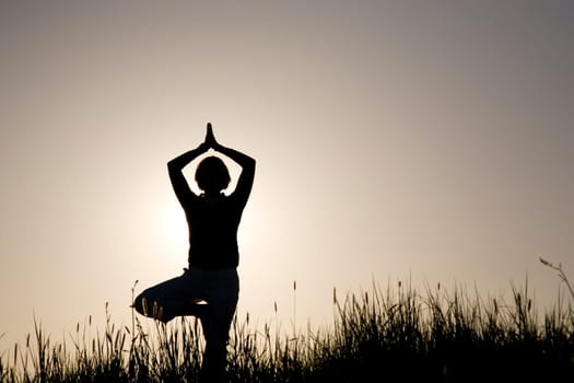 Woman doing yoga exercise - the tree