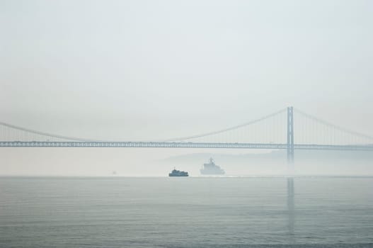 Ferrys crossing the Tagus river