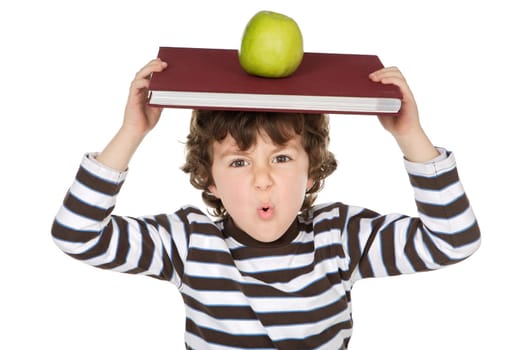 Adorable child studying  with books and