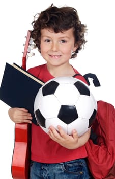 Child with ball, book and guitar