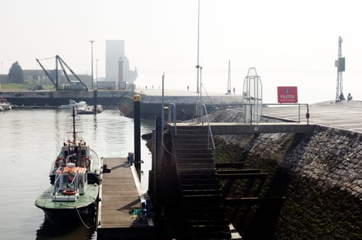 Pilot boat moored at pilots harbor