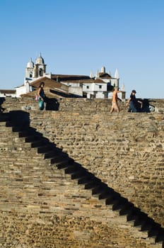 Tourists visiting the castle of Monsaraz