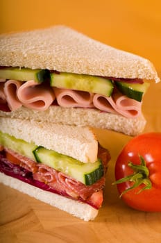 Sandwich on wooden board,stacked