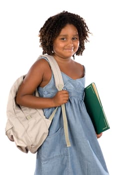 African girl student with folder and bac