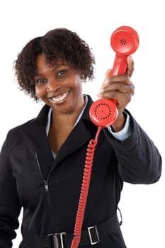Woman with a red phone