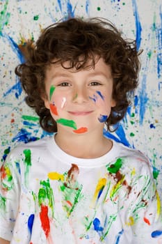 Boy playing with painting