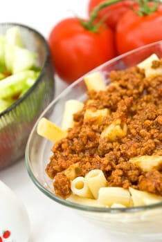 Spaghetti Macaroni Bolognese with Salad