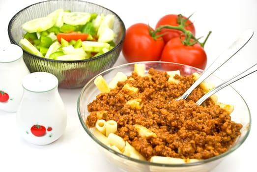Spaghetti Macaroni Bolognese with Salad