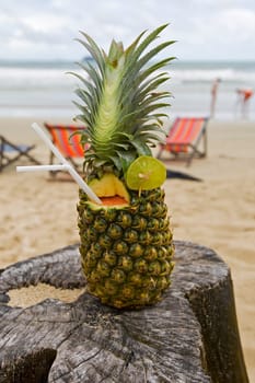 Pineapple,cocktail on the beach