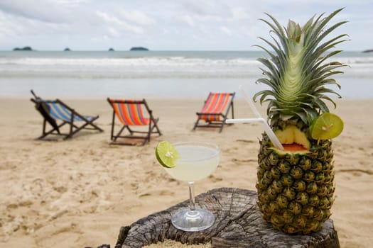 Pineapple,cocktail on the beach