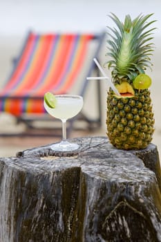 Pineapple,cocktail on the beach