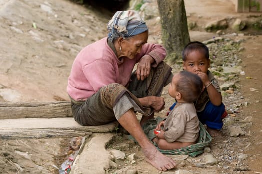 Asia,old woman with grandchildren