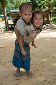 Hmong girl with brother,Laos