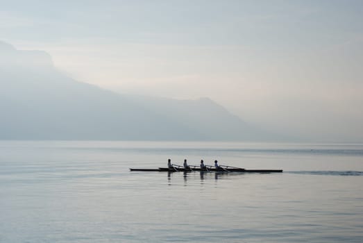 Female rowers on Lake Geneva