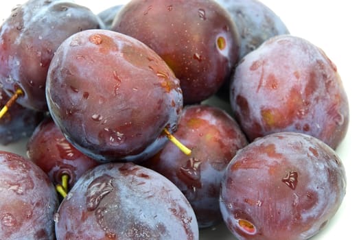 Fresh plums with drops of water