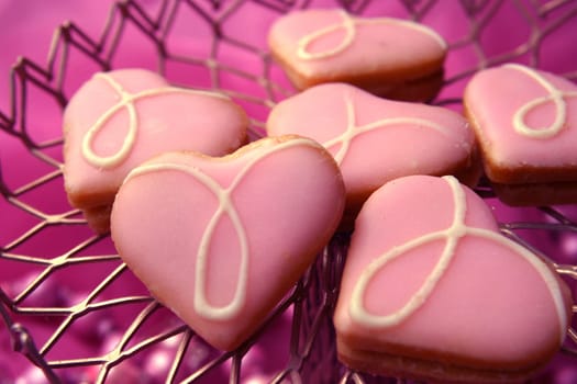Pink biscuits in the shape of a heart