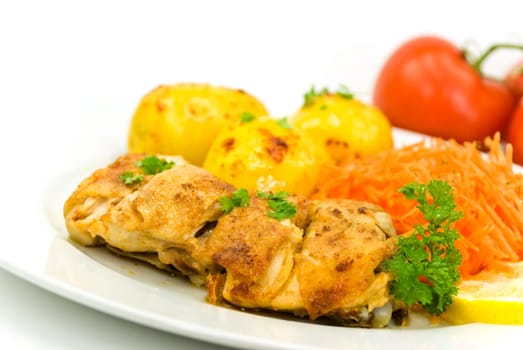Chicken leg,fried with fried potatoes