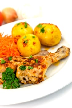 Chicken leg,fried with fried potatoes