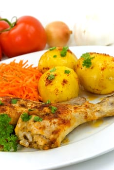 Chicken leg,fried with fried potatoes