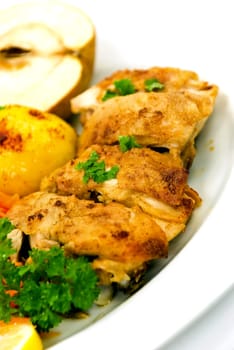 Chicken leg,fried with fried potatoes