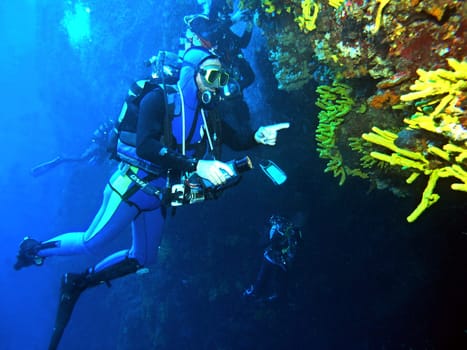 Diver on steep wall