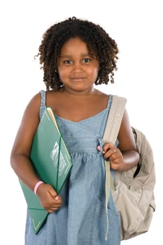 African girl student with folder and bac