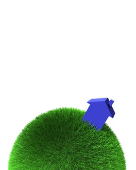 blue house on sphere of grass