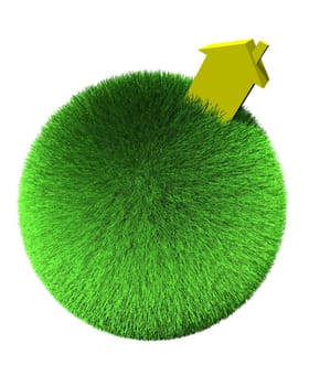 yellow house on sphere of grass