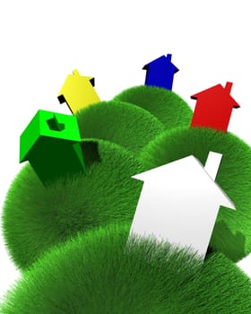 houses and sphere of grass