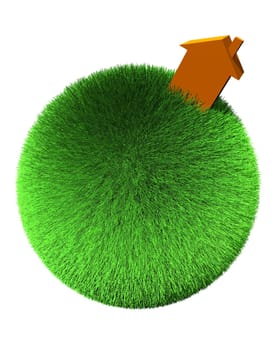 orange house on sphere of grass