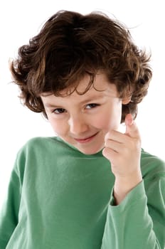 Funny boy pointing with the finger