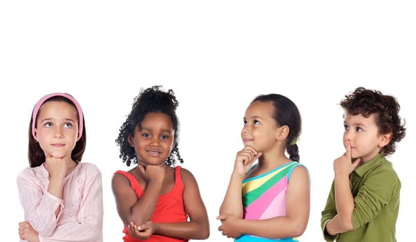 multiethnic group of children thinking