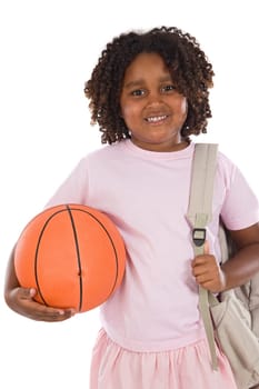 African girl student with basketball