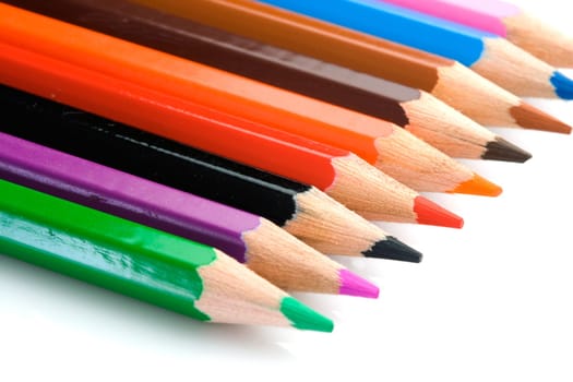 Pencils of many colors aligned