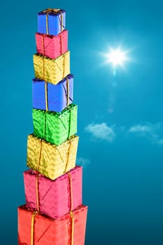 pile of gift boxes and sunshine