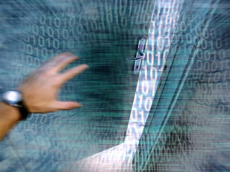 door opening and binary code coming out