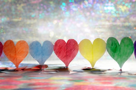close up shot of colorful paper hearts