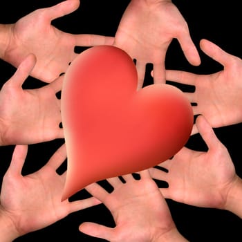 Big red heart shape in several hands