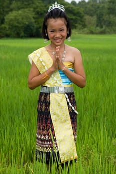 Girl at rice field,Thailand