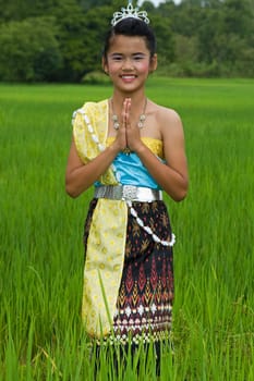 Girl at rice field,Thailand