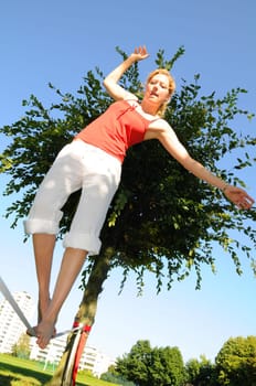 Woman on slackline