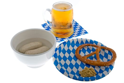Oktoberfest with beer,pretzel and white sausage