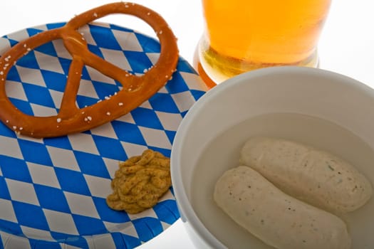 Oktoberfest with beer,pretzel and white sausage