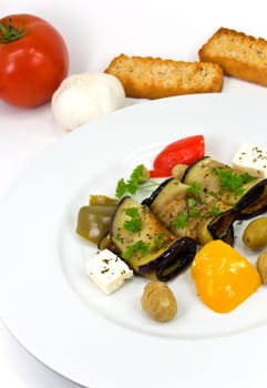 Stuffed aubergine rolls with chestnut