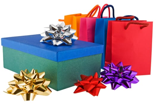 Christmas package with colorful bags
