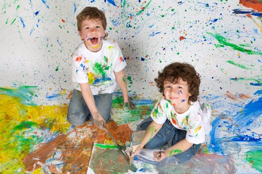 Children playing with painting