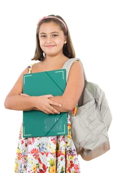 Girl student with folder and backpack
