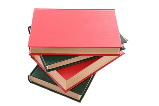 Books stacked with a hard cover