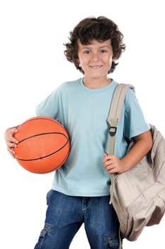 student boy blond with a basketball