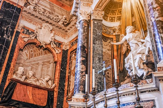 Rome, Italy, August 22, 2008: Ecstasy of Saint Teresa, side view, masterpiece of the sculptor Bernini. Cornaro Chapel. Saint Mary of Victory Church